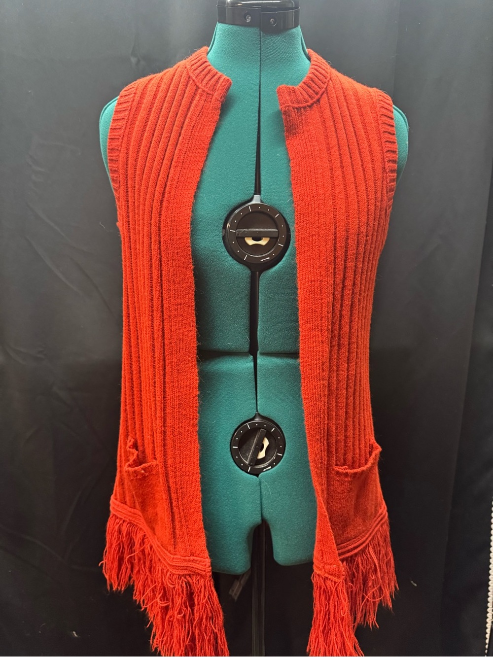 Sears Orange Knit Sleeveless Fringe Open Vest